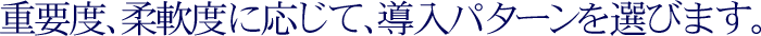 重要度、柔軟度に応じて、導入パターンを選びます。